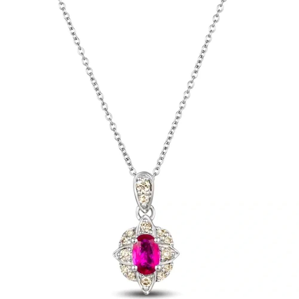 Le Vian Natural Ruby Necklace 1/4 ct tw Diamonds 14K Vanilla Gold - Picture 2 of 3